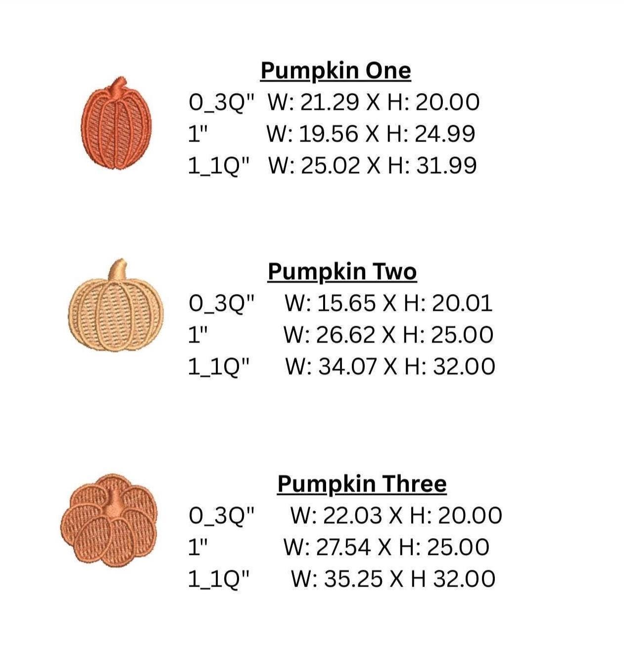Mini Pumpkin Bundle 6 individual pumpkins PES DST JEF ++ Machine Embroidery Design, 3 Sizes Per Pumpkin, Instant Download
