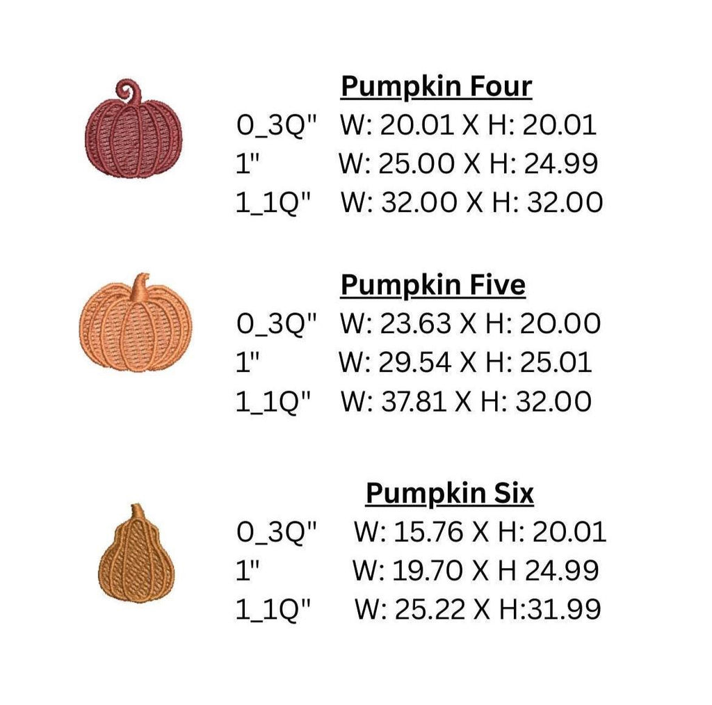 Mini Pumpkin Bundle 6 individual pumpkins PES DST JEF ++ Machine Embroidery Design, 3 Sizes Per Pumpkin, Instant Download