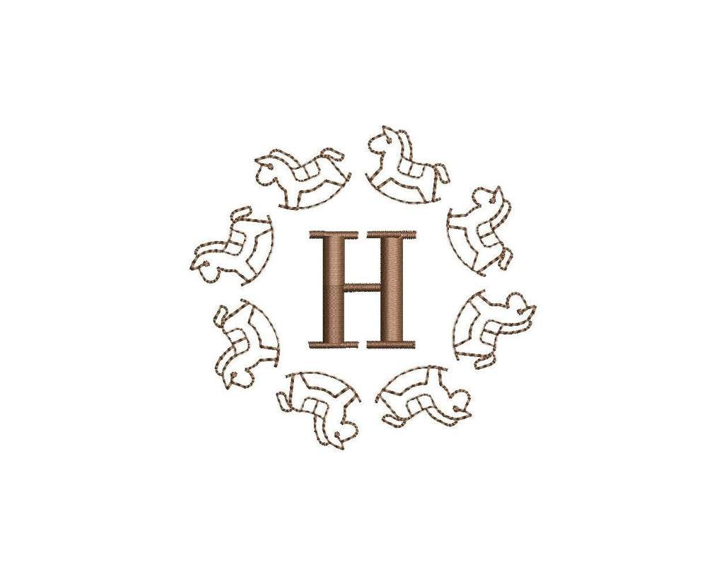 Rocking Horse Monogram Frame 7 Sizes PES DST JEF ++ Machine Embroidery Design Instant Download