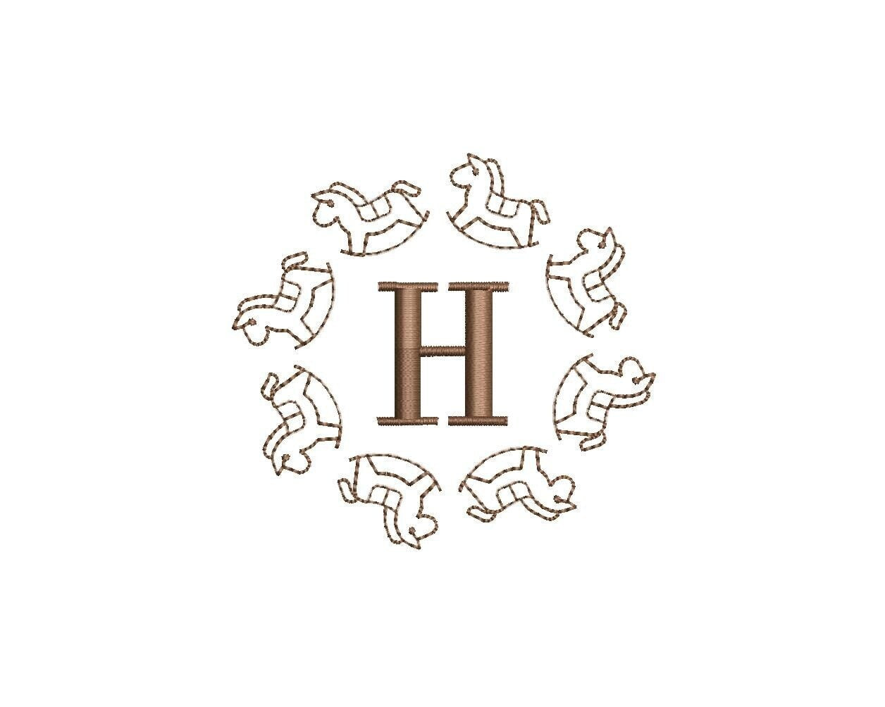 Rocking Horse Monogram Frame 7 Sizes PES DST JEF ++ Machine Embroidery Design Instant Download