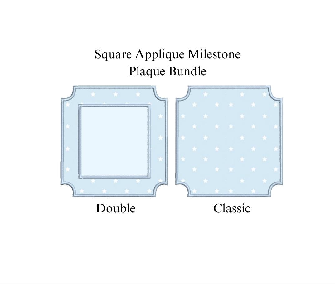 Square Applique Milestone Card Plaque Bundle (2 Versions) PES DST++ Machine Embroidery Design, In the Hoop Project, Milestone Card, Download