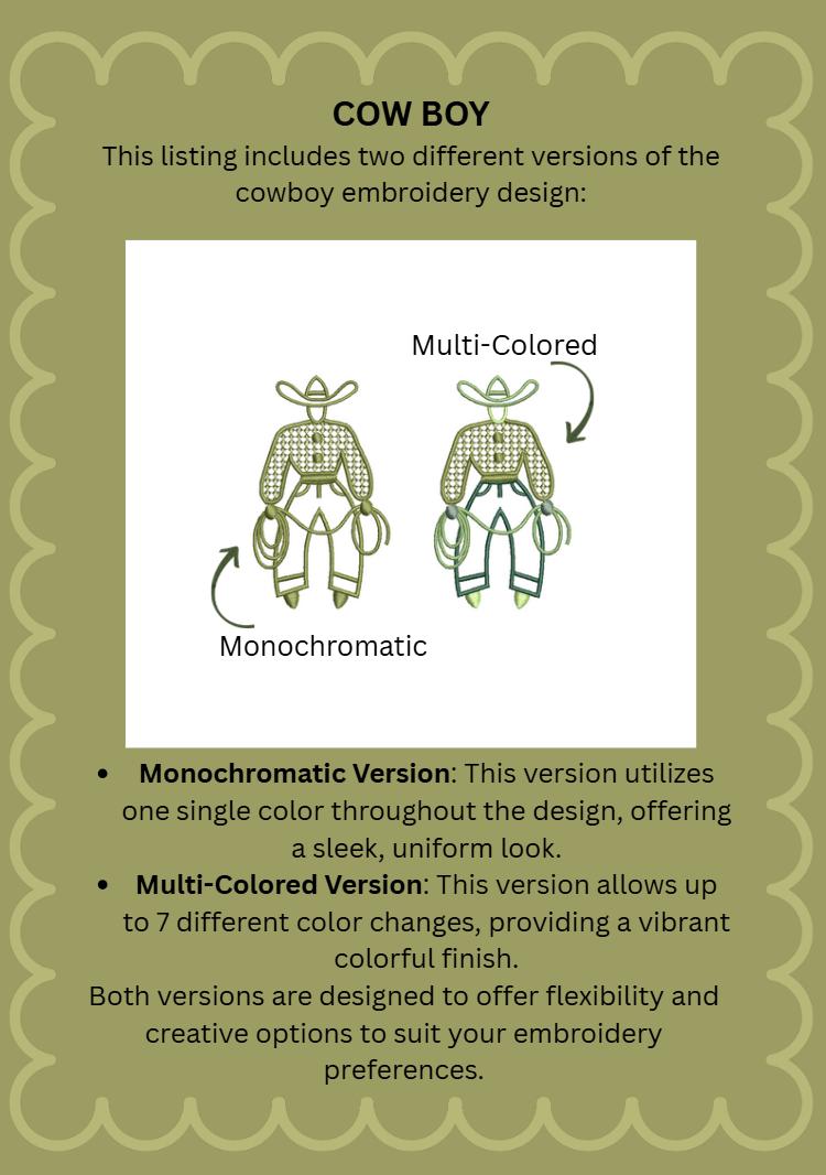Cow Boy Bundle (2 Versions) PES DST JEF ++ Machine Embroidery Design, 3 Sizes per version, Instant Download