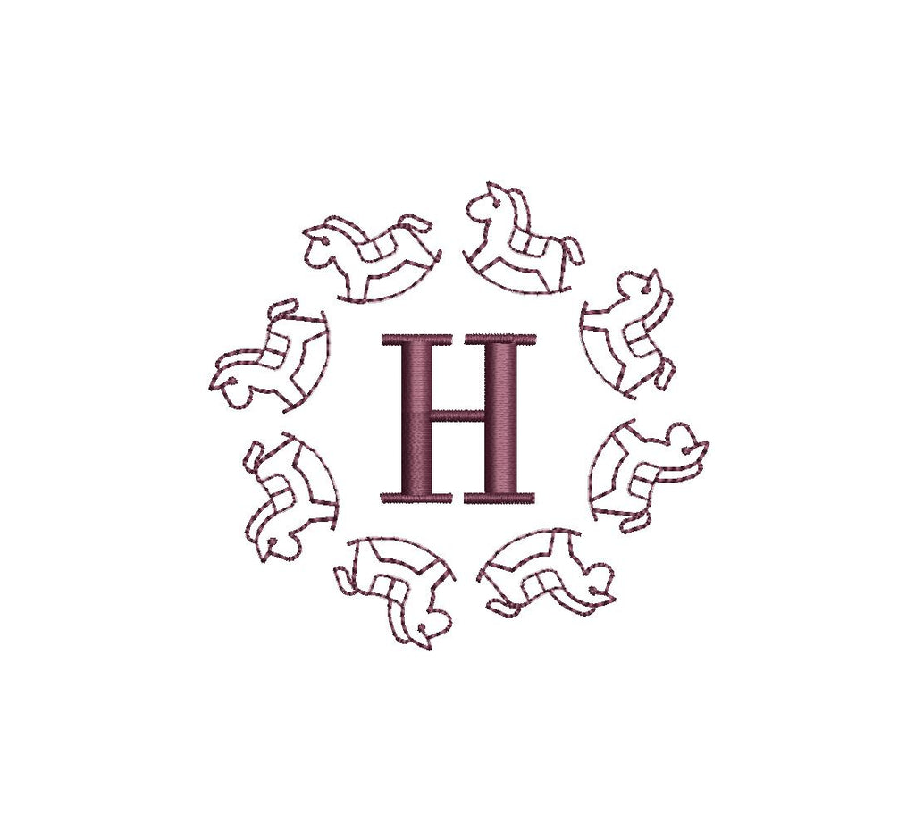 Rocking Horse Monogram Frame 7 Sizes PES DST JEF ++ Machine Embroidery Design Instant Download