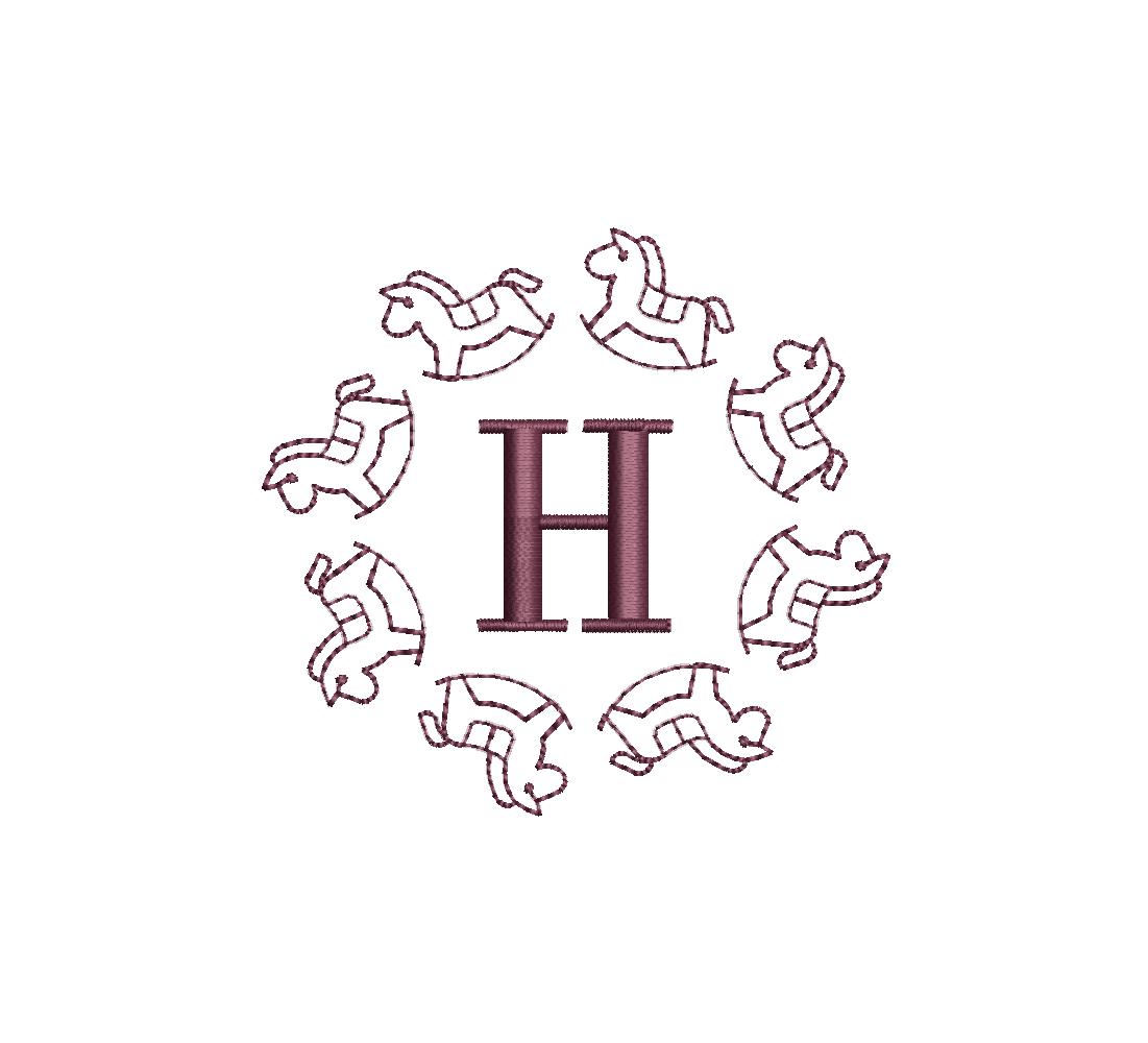 Rocking Horse Monogram Frame 7 Sizes PES DST JEF ++ Machine Embroidery Design Instant Download