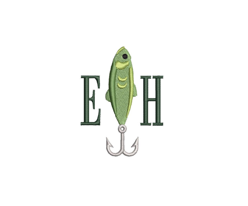 Fishing Lure Monogram Frame PES DST JEF ++ Machine Embroidery Design, 5 Sizes, Instant Download