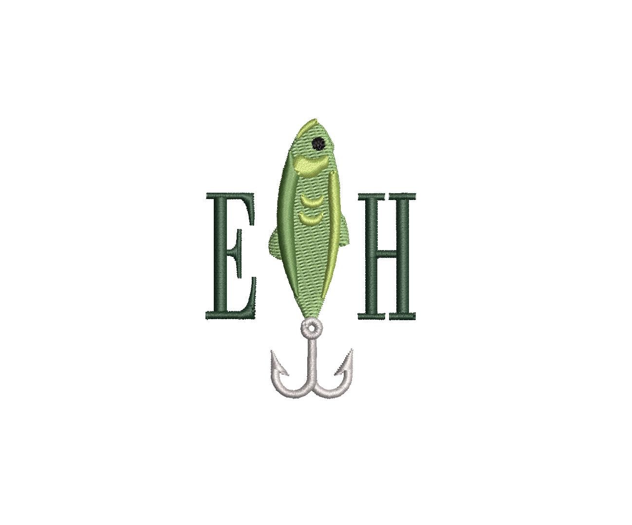 Fishing Lure Monogram Frame PES DST JEF ++ Machine Embroidery Design, 5 Sizes, Instant Download