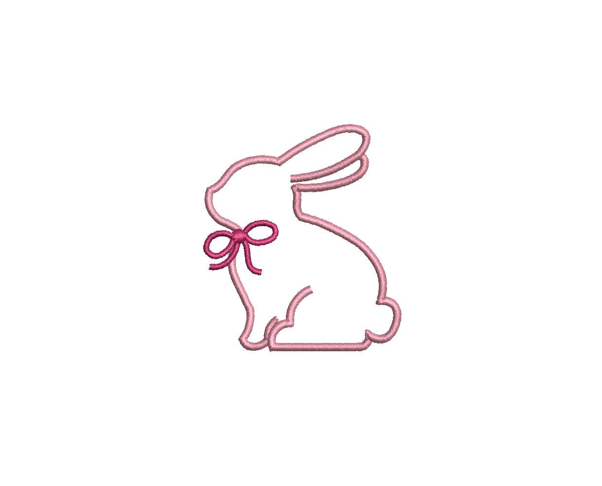 Easter Bunny Outline with Bow PES DST JEF ++ Machine Embroidery Design, 6 Sizes, Instant Download
