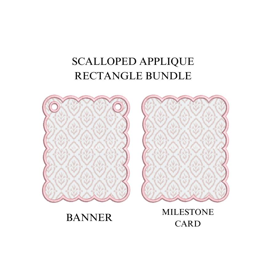 Scalloped Rectangle Applique Bundle (2 Versions) PES DST ++ Machine Embroidery Design, In the Hoop Project, Milestone Card, Banner, Download