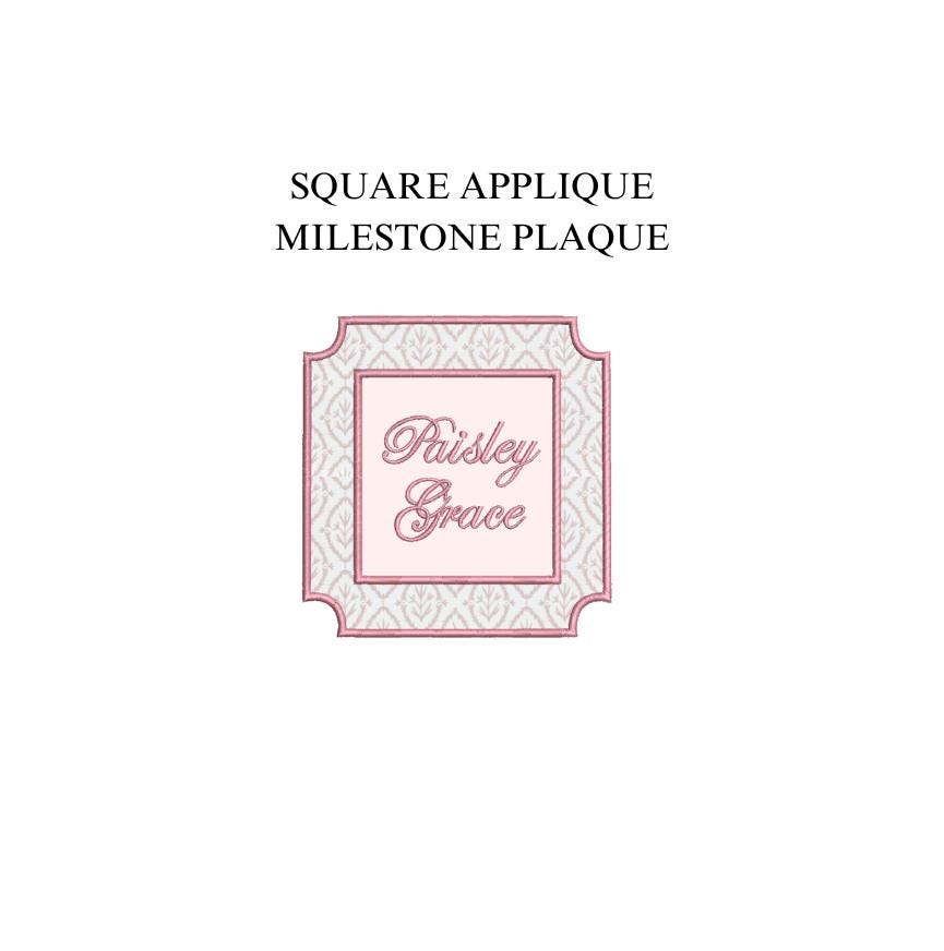 Square Appliqué Milestone Plaque Card PES DST JEF ++ Machine Embroidery Design, 4 Sizes, In-the-Hoop Project, Instant Download