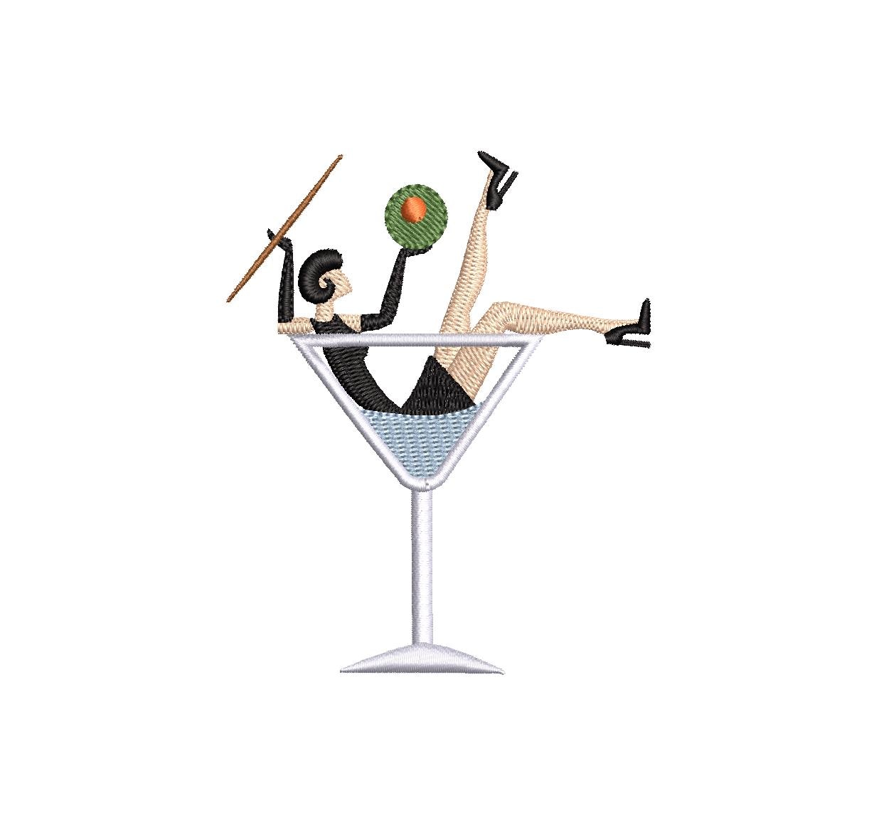 Lady in a Martini PES DST JEF ++ Machine Embroidery Design, 6 Sizes, Instant Download