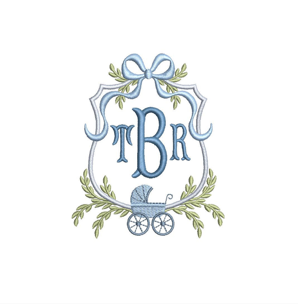 Baby Stroller Monogram Frame PES DST JEF ++ Machine Embroidery Design, 4 Sizes, Birth Announcement, Instant Download