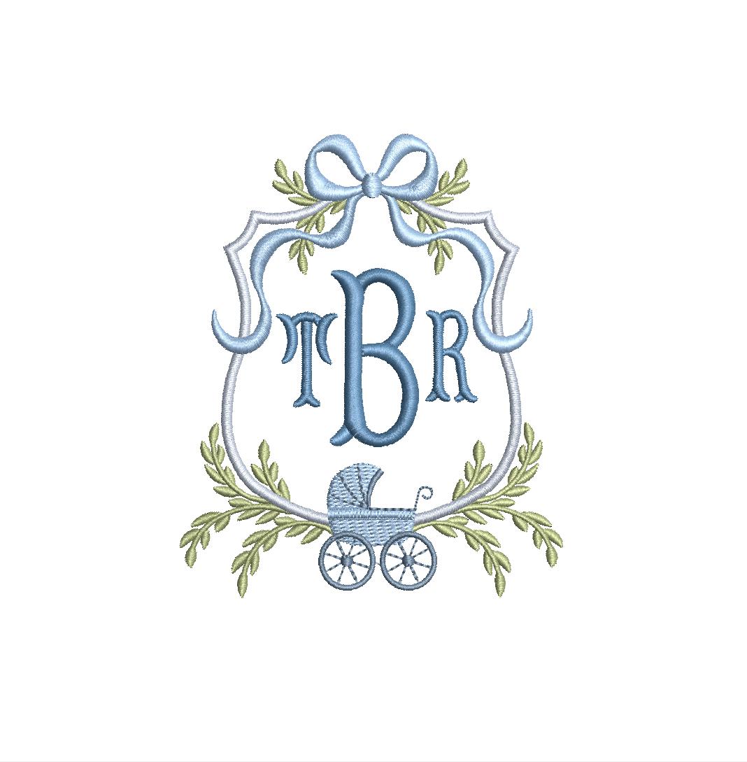 Baby Stroller Monogram Frame PES DST JEF ++ Machine Embroidery Design, 4 Sizes, Birth Announcement, Instant Download