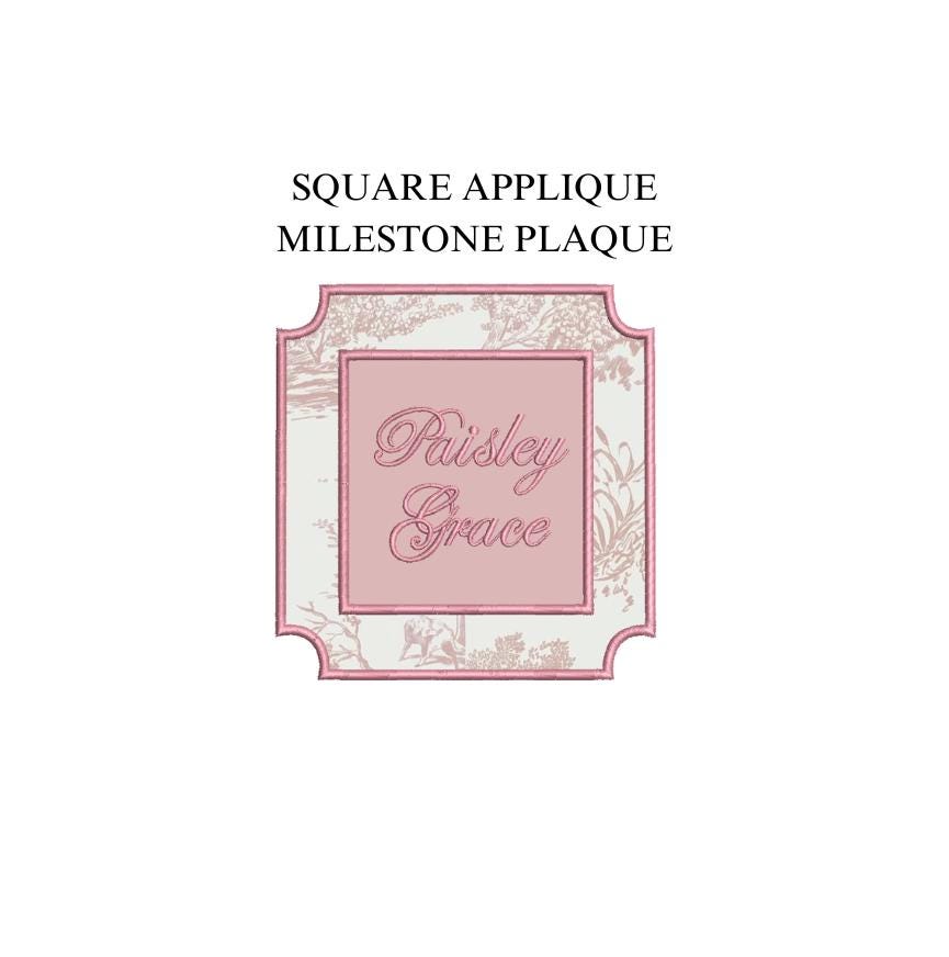 Square Appliqué Milestone Plaque Card PES DST JEF ++ Machine Embroidery Design, 4 Sizes, In-the-Hoop Project, Instant Download