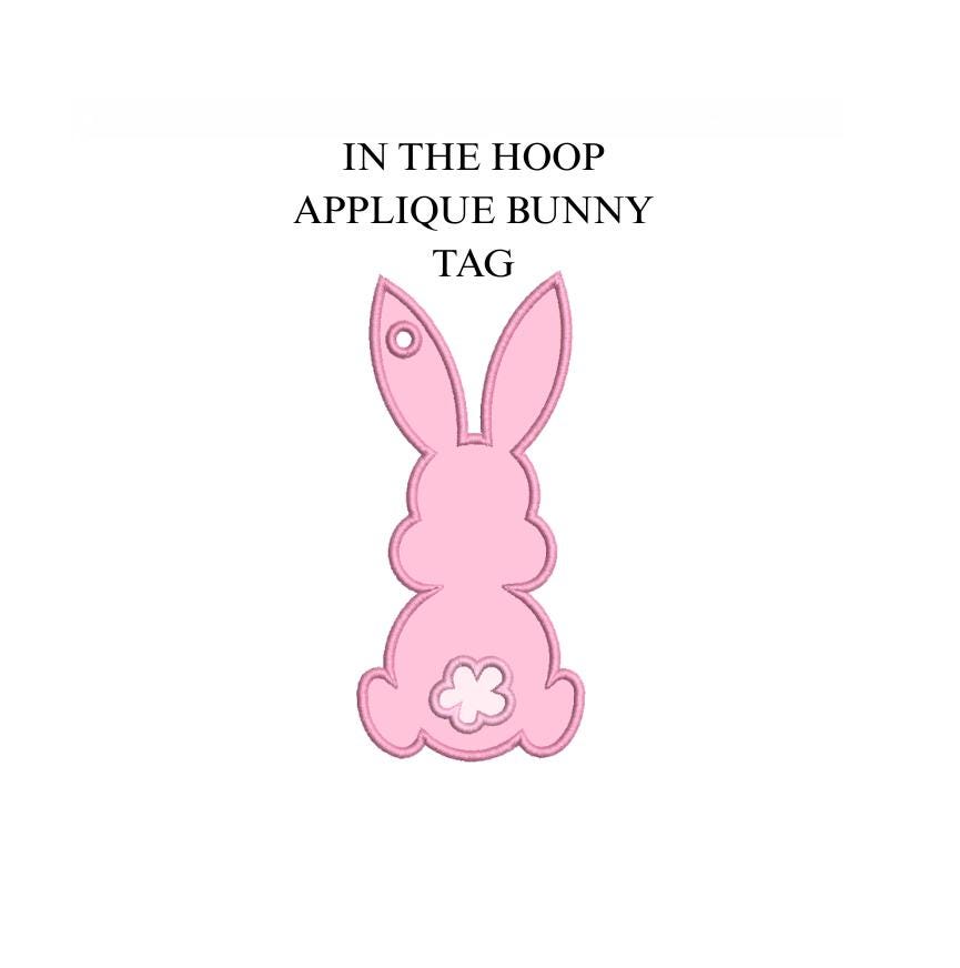 Easter Bunny Applique Tag PES DST JEF ++ Machine Embroidery Design, 5 Sizes, Instant Download, In-The-Hoop Project