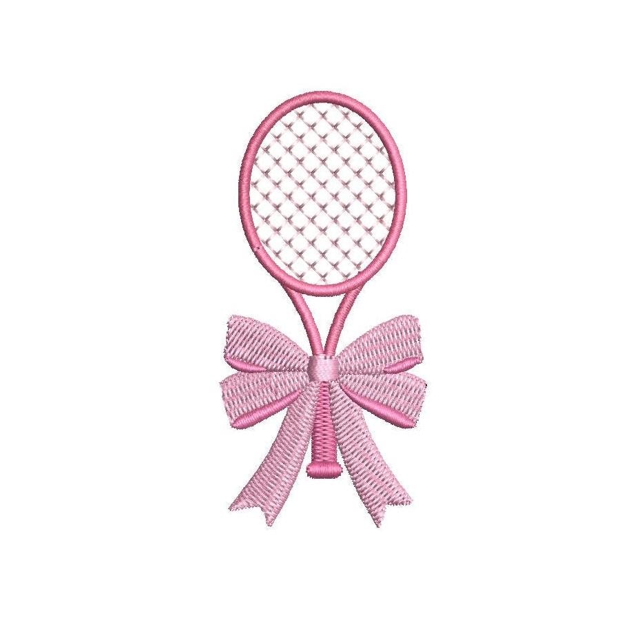 Tennis Racket with Bow PES DST JEF ++ Machine Embroidery Design, 7 Sizes, Instant Download