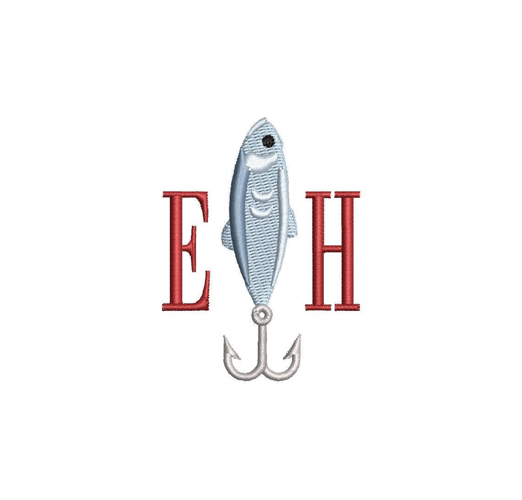 Fishing Lure Monogram Frame PES DST JEF ++ Machine Embroidery Design, 5 Sizes, Instant Download