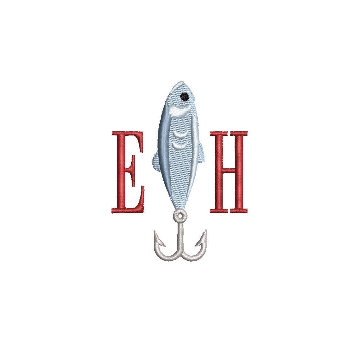 Fishing Lure Monogram Frame PES DST JEF ++ Machine Embroidery Design, 5 Sizes, Instant Download