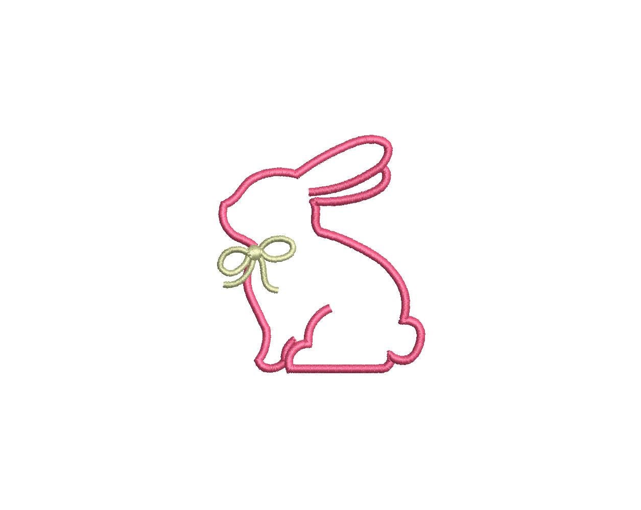 Easter Bunny Outline with Bow PES DST JEF ++ Machine Embroidery Design, 6 Sizes, Instant Download