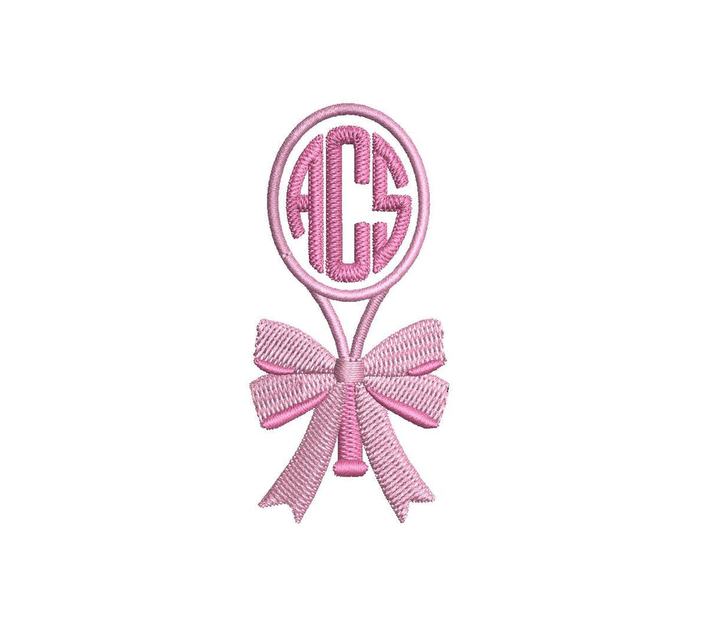 Tennis Racket Monogram Frame with Bow PES DST JEF ++ Machine Embroidery Design, 8 Sizes, Instant Download