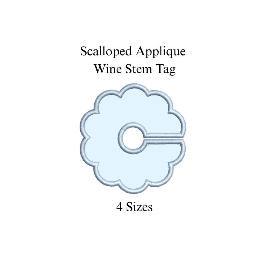 Scalloped Applique Wine Stem Tag PES DST JEF ++ Machine Embroidery Design, 4 Sizes, in-the-hoop project, Instant Download