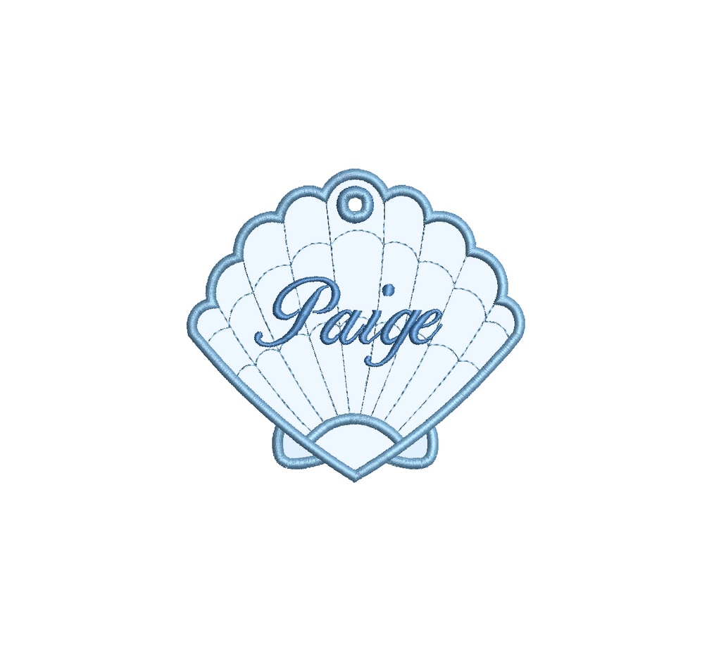 Applique Clam Shell Bag Tag PES DST JEF ++ Machine Embroidery Design, 5 Sizes each, In the Hoop Project, Shell Bag Tag, Instant Download