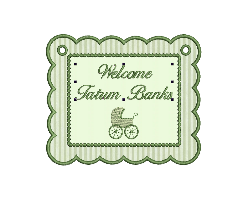 Satin Stitch Pearl Applique Baby Banner PES DST JEF ++ Machine Embroidery Design, 4 Sizes, Instant Download