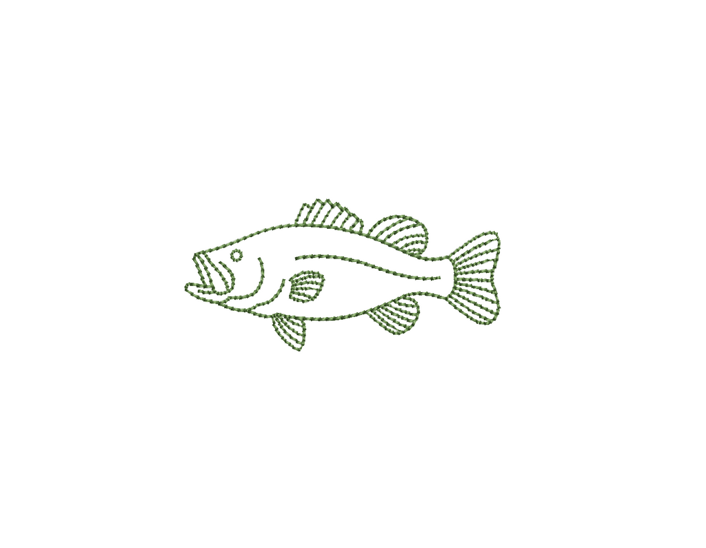 Large Mouth Bass Bean Stitch Outline PES DST JEF ++ Machine Embroidery Design, 5 Sizes, Instant Download