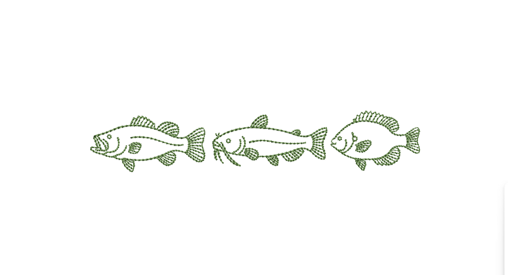 Fresh Water Fish Trio Bean Stitch (2 Versions) PES DST JEF ++ Machine Embroidery Design, 3 Sizes each, Instant Download. Catfish Bass