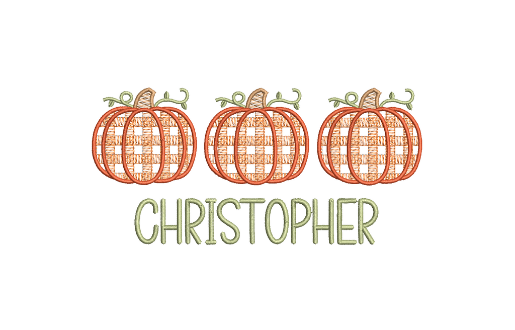 Gingham Pumpkin Trio PES DST JEF ++ Machine Embroidery Design, 6 Sizes, Instant Download