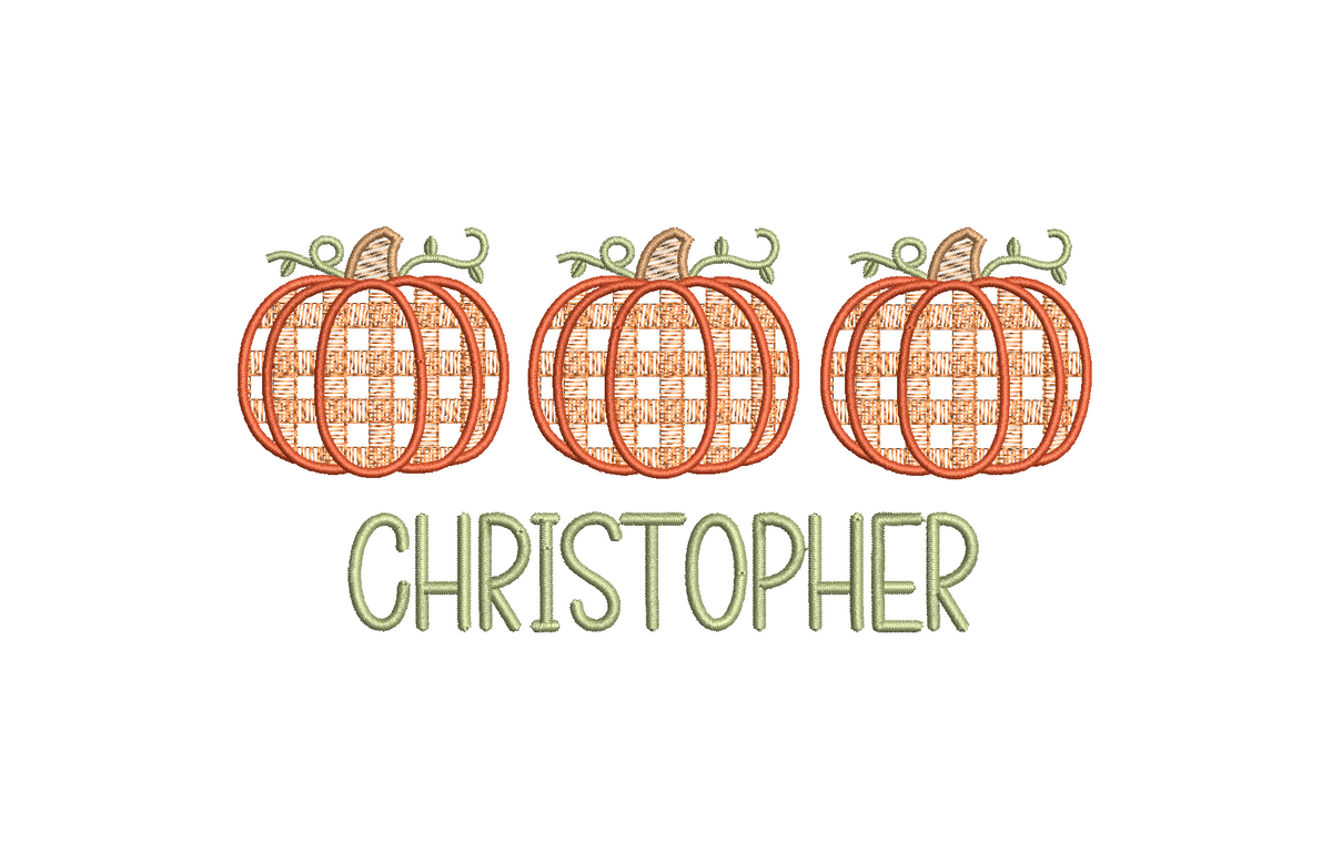 Gingham Pumpkin Trio PES DST JEF ++ Machine Embroidery Design, 6 Sizes, Instant Download