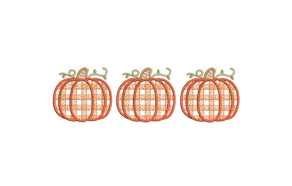 Gingham Pumpkin Trio PES DST JEF ++ Machine Embroidery Design, 6 Sizes, Instant Download