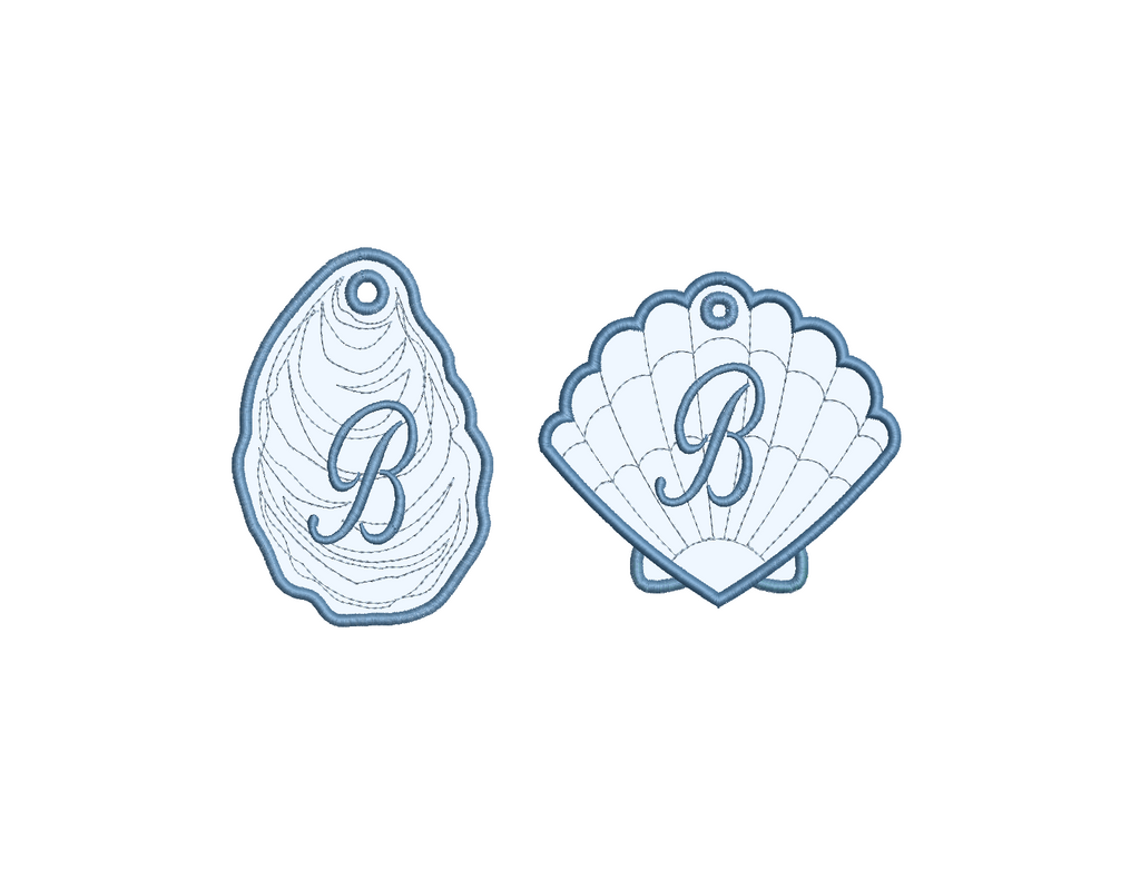 Oyster & Clam Shell Applique Bag Tag PES DST JEF ++ Machine Embroidery Design, 5 Sizes each, In the Hoop Project, Instant Download
