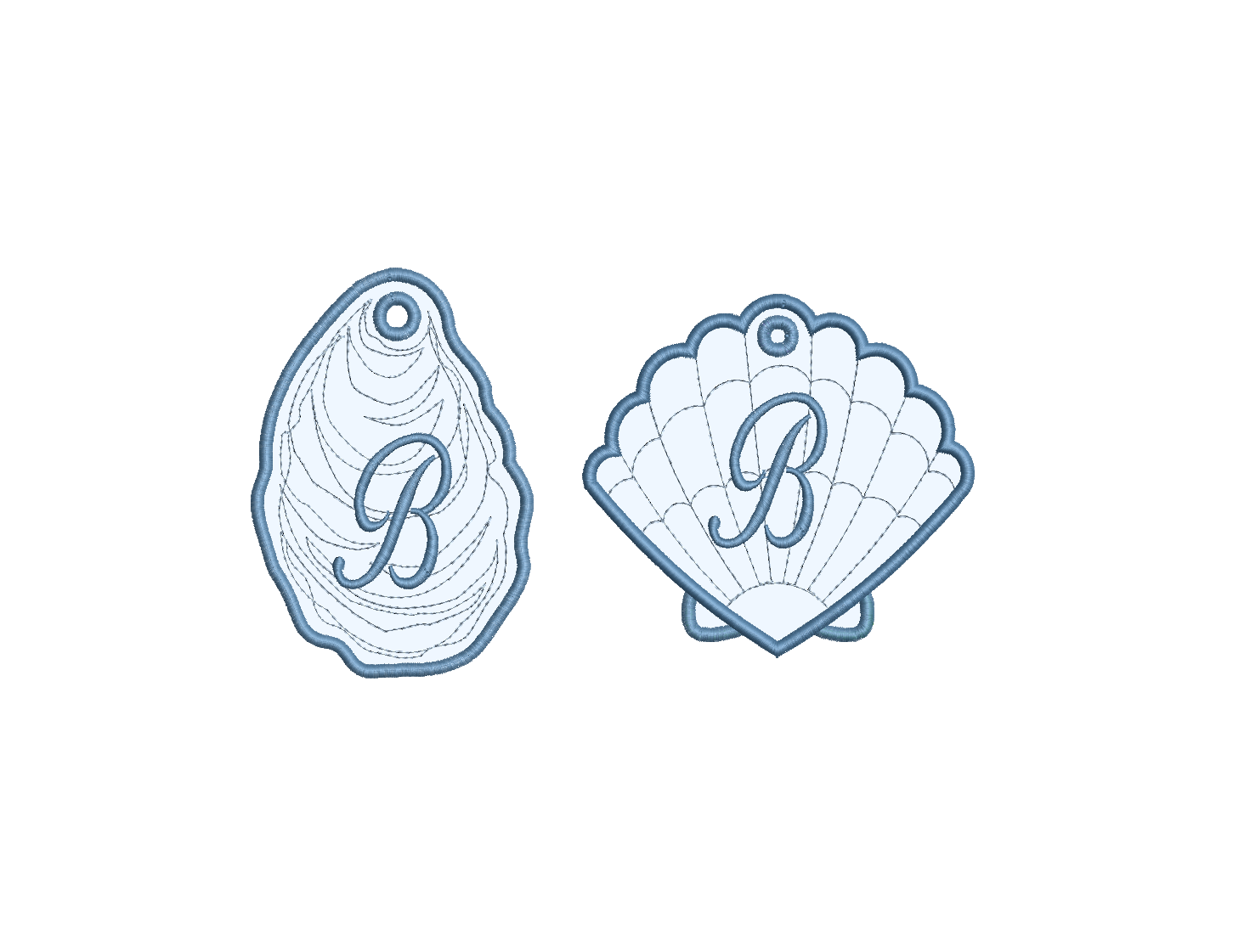 Oyster & Clam Shell Applique Bag Tag PES DST JEF ++ Machine Embroidery Design, 5 Sizes each, In the Hoop Project, Instant Download