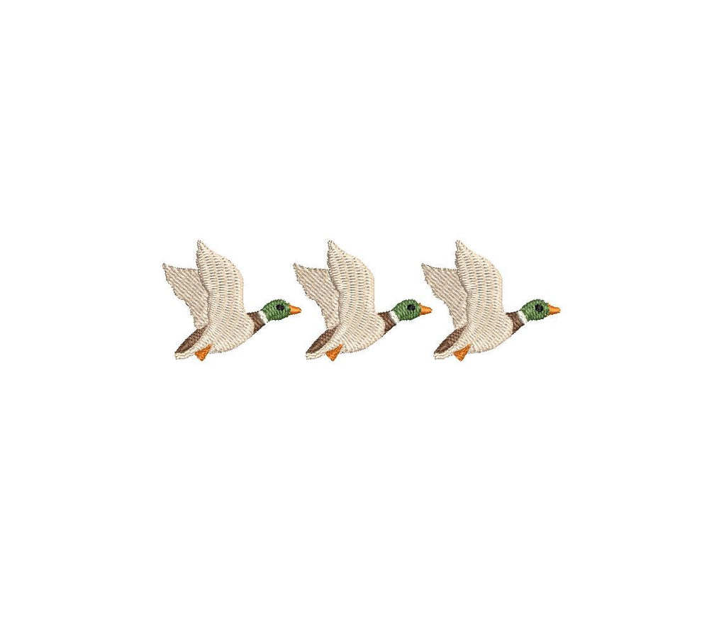 Flying Duck Trio PES DST JEF ++ Machine Embroidery Design, 5 Sizes, Instant Download
