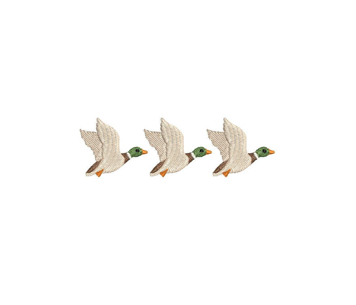 Flying Duck Trio PES DST JEF ++ Machine Embroidery Design, 5 Sizes, Instant Download