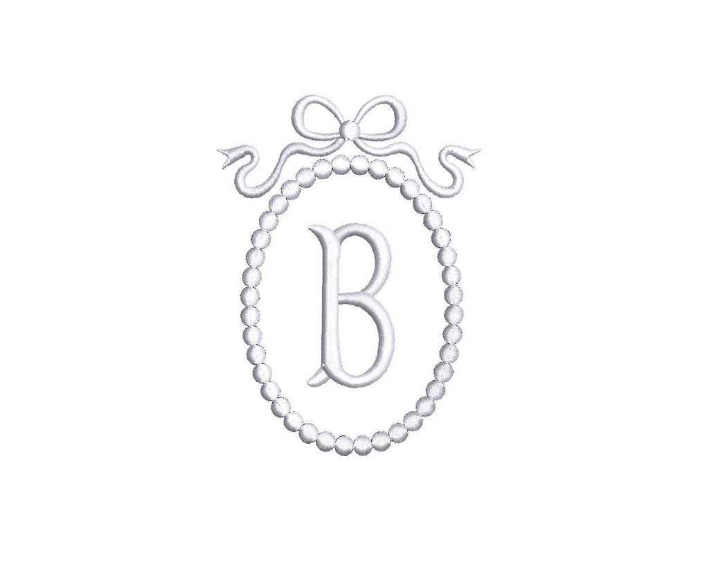 Pearl Monogram Frame with Bow PES DST JEF ++ Machine Embroidery Design, 7 Sizes, Instant Download