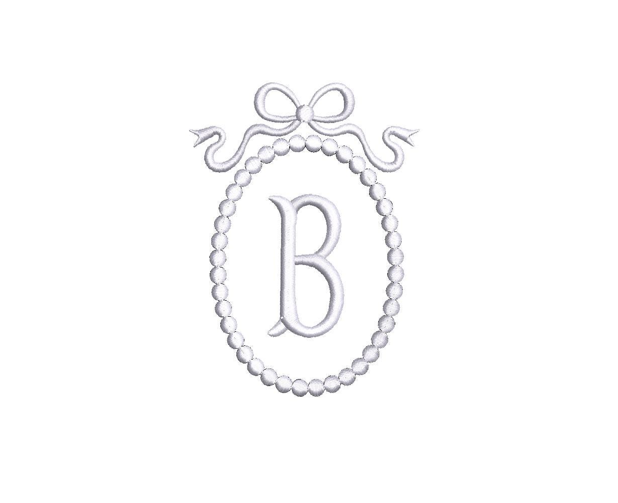 Pearl Monogram Frame with Bow PES DST JEF ++ Machine Embroidery Design, 7 Sizes, Instant Download