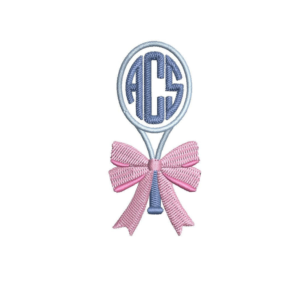 Tennis Racket Monogram Frame with Bow PES DST JEF ++ Machine Embroidery Design, 8 Sizes, Instant Download