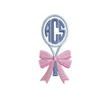 Tennis Racket Monogram Frame with Bow PES DST JEF ++ Machine Embroidery Design, 8 Sizes, Instant Download