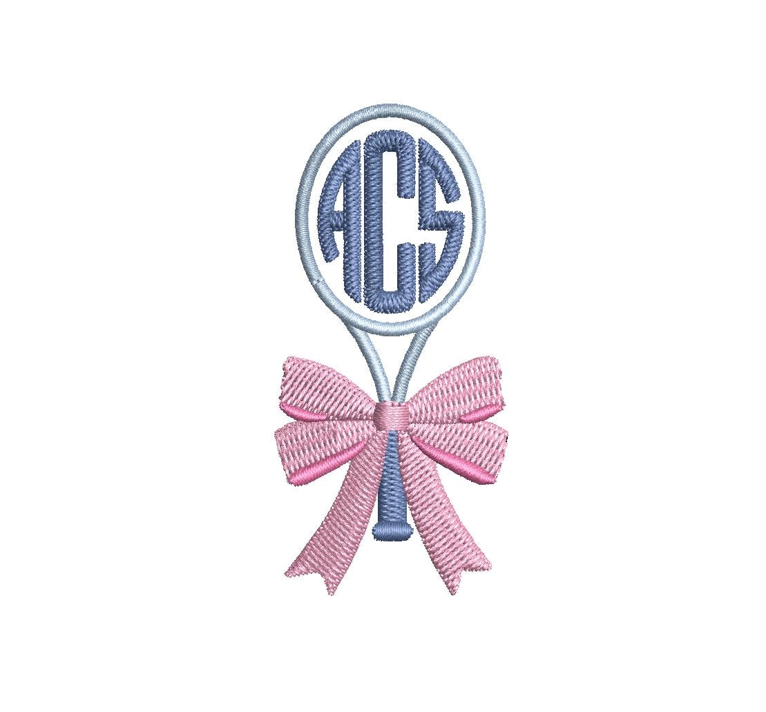 Tennis Racket Monogram Frame with Bow PES DST JEF ++ Machine Embroidery Design, 8 Sizes, Instant Download