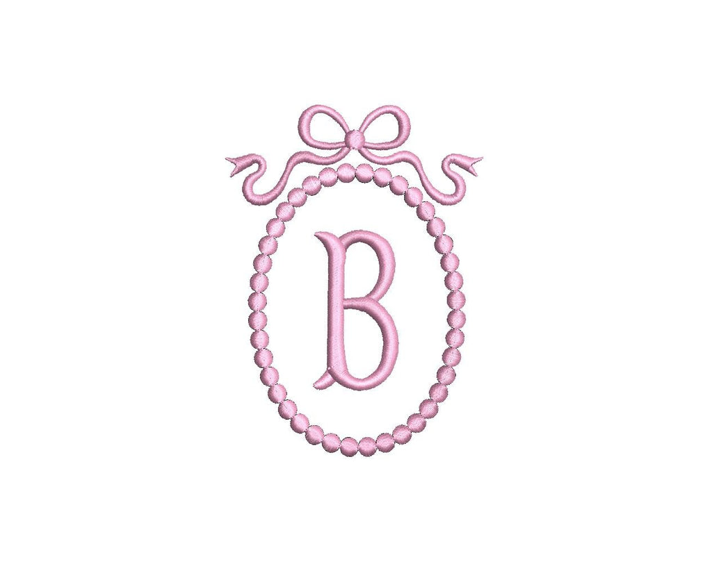 Pearl Monogram Frame with Bow PES DST JEF ++ Machine Embroidery Design, 7 Sizes, Instant Download