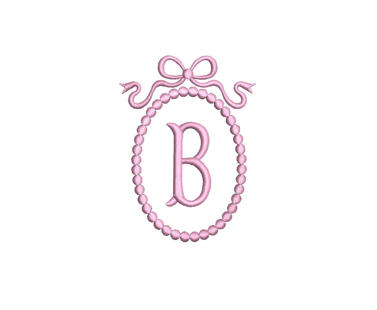 Pearl Monogram Frame with Bow PES DST JEF ++ Machine Embroidery Design, 7 Sizes, Instant Download