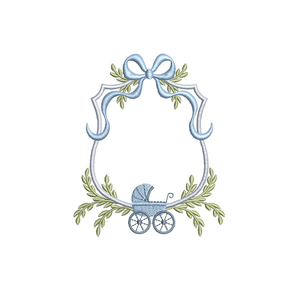 Baby Stroller Monogram Frame PES DST JEF ++ Machine Embroidery Design, 4 Sizes, Birth Announcement, Instant Download