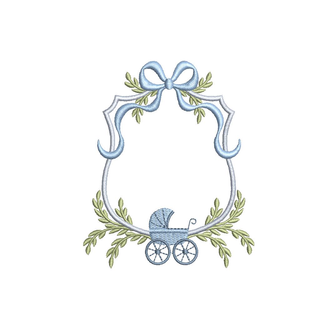Baby Stroller Monogram Frame PES DST JEF ++ Machine Embroidery Design, 4 Sizes, Birth Announcement, Instant Download