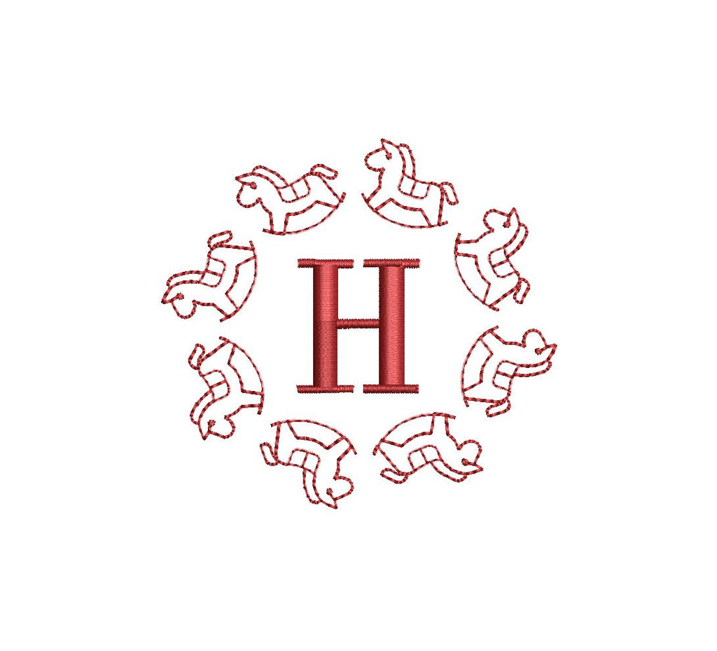 Rocking Horse Monogram Frame 7 Sizes PES DST JEF ++ Machine Embroidery Design Instant Download