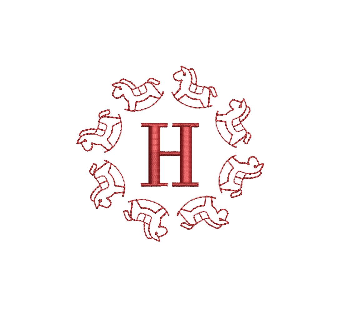 Rocking Horse Monogram Frame 7 Sizes PES DST JEF ++ Machine Embroidery Design Instant Download