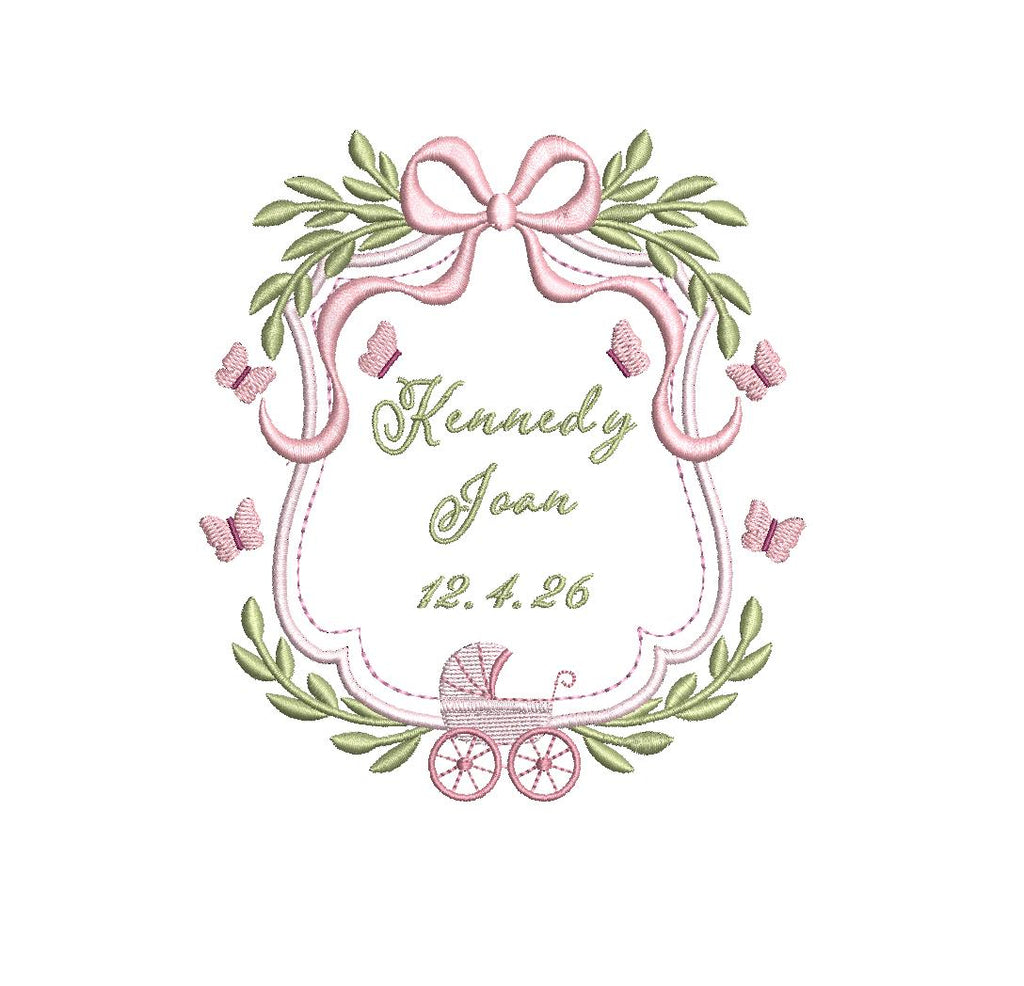 Baby Girl Birth Announcement Frame PES DST JEF ++ Machine Embroidery Design, 4 Sizes, Birth Announcement, Instant Download