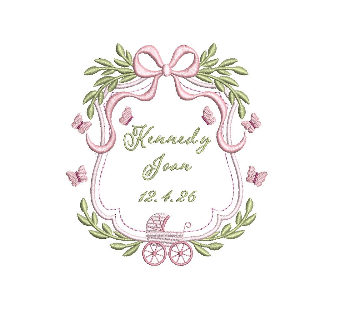 Baby Girl Birth Announcement Frame PES DST JEF ++ Machine Embroidery Design, 4 Sizes, Birth Announcement, Instant Download